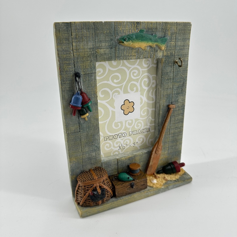 Rustic Fishing Lake House 3D Resin Photo Frame 3.5x5 Cabin Lodge Decor